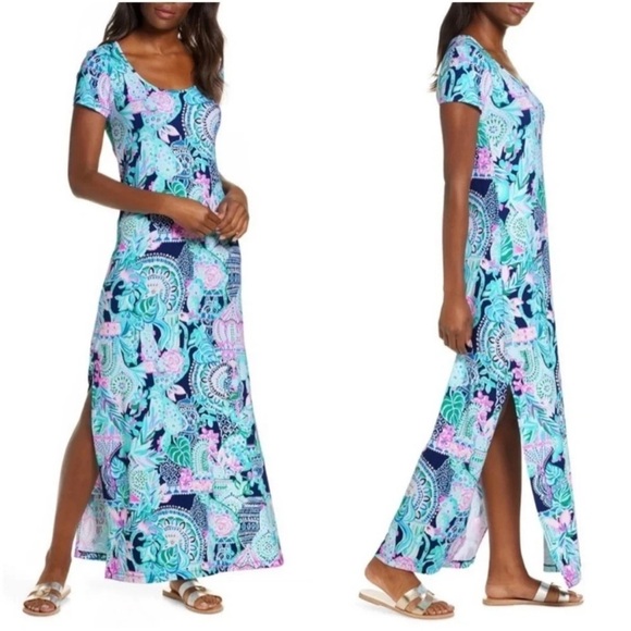 Lilly Pulitzer Wynne Floral Maxi Dress Blue Pink NWT - Picture 2 of 7